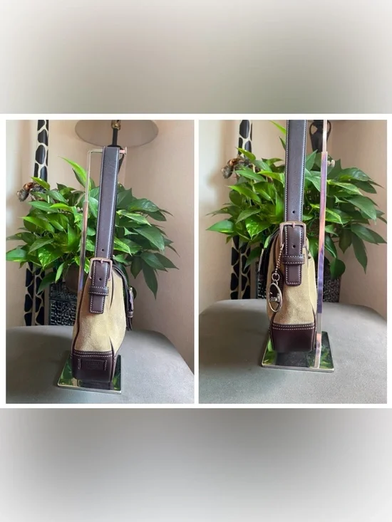 Vintage Coach Hampton Hobo Bag, Camel Suede, Brown Leather Trim, Style 7589 - Picture 8 of 16